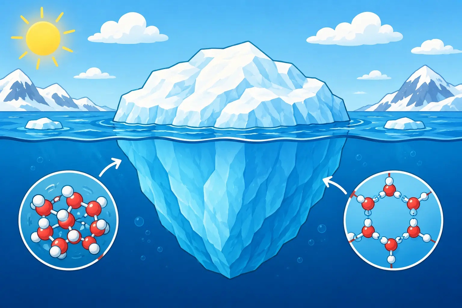 Ilustración relacionada con por qué el hielo flota