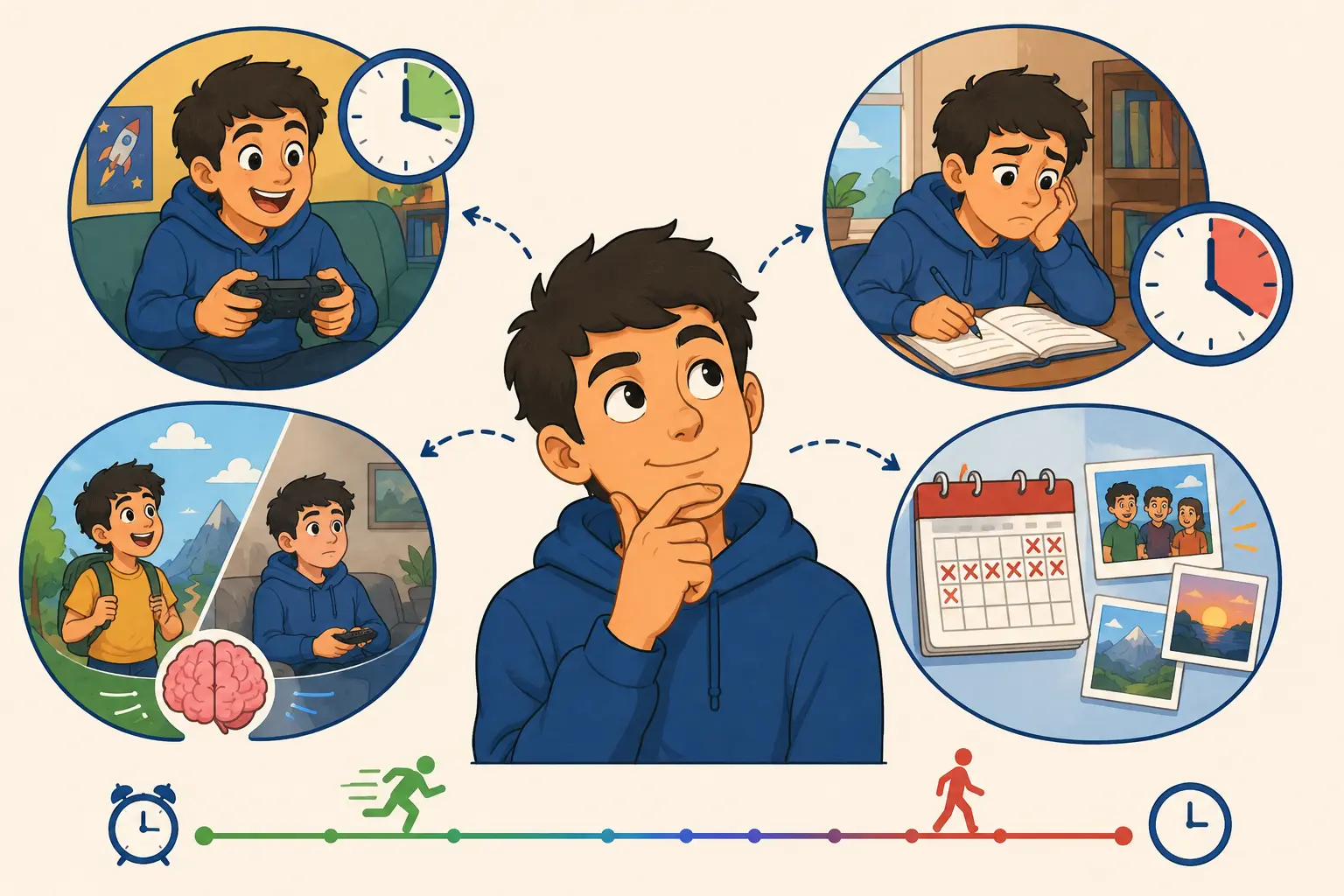 Realistic editorial illustration about Why Does Time Seem to Pass Faster as We Grow Older