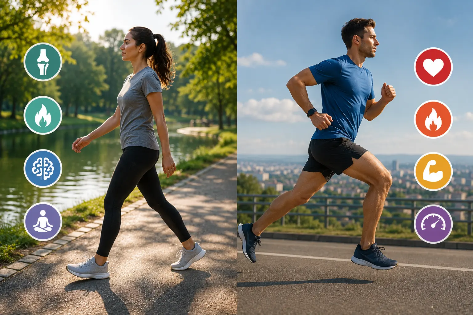 Ilustración relacionada con caminar vs correr