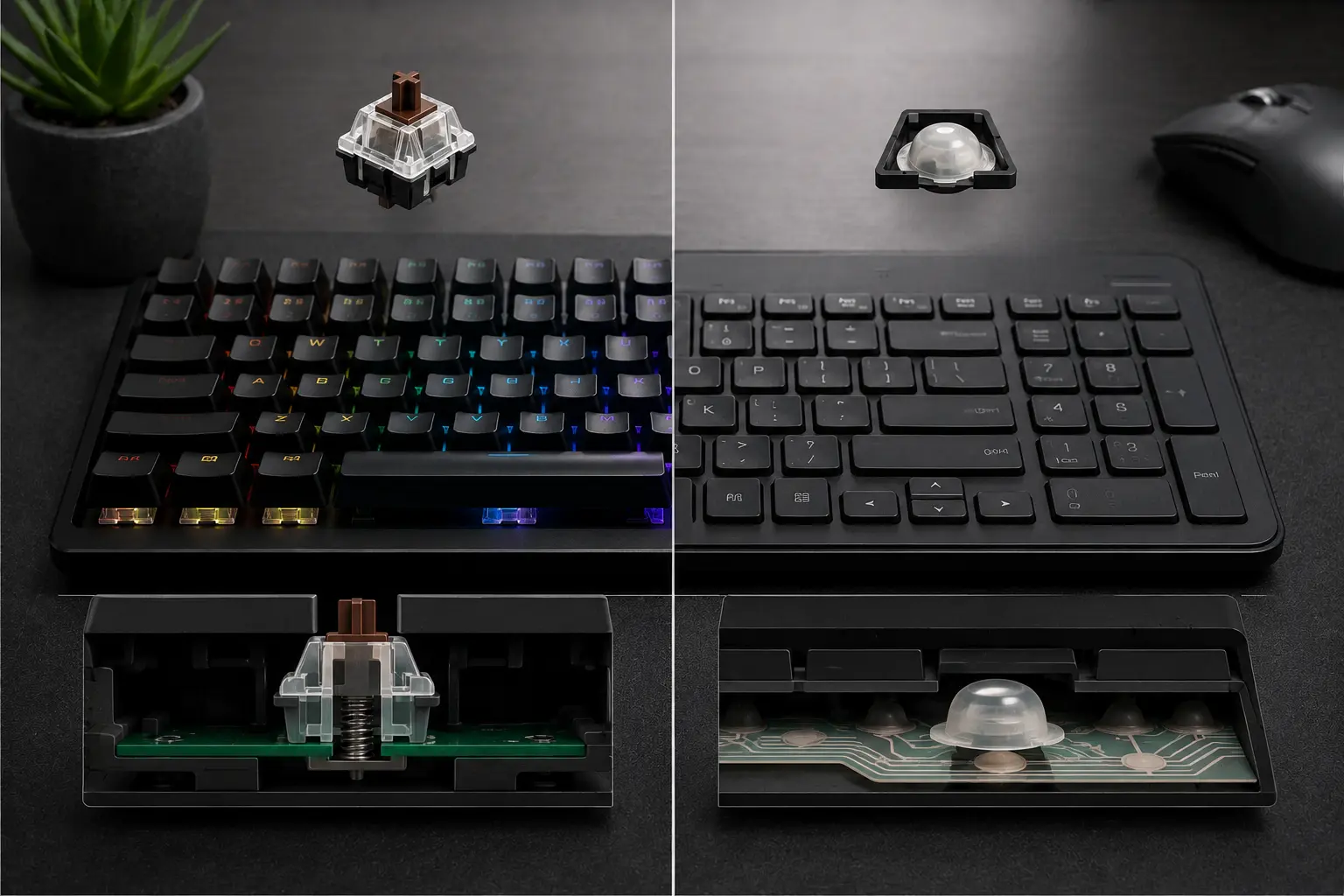 Ilustración relacionada con teclado mecánico vs membrana