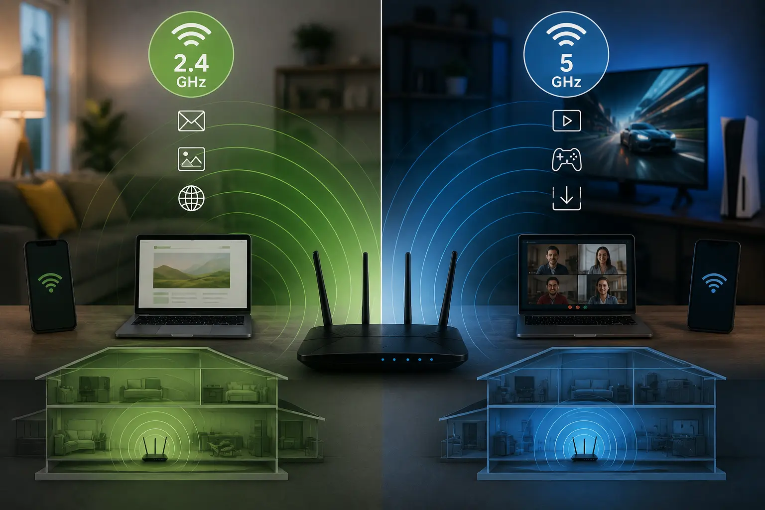 Ilustración relacionada con Wi-Fi 2.4 GHz vs 5 GHz